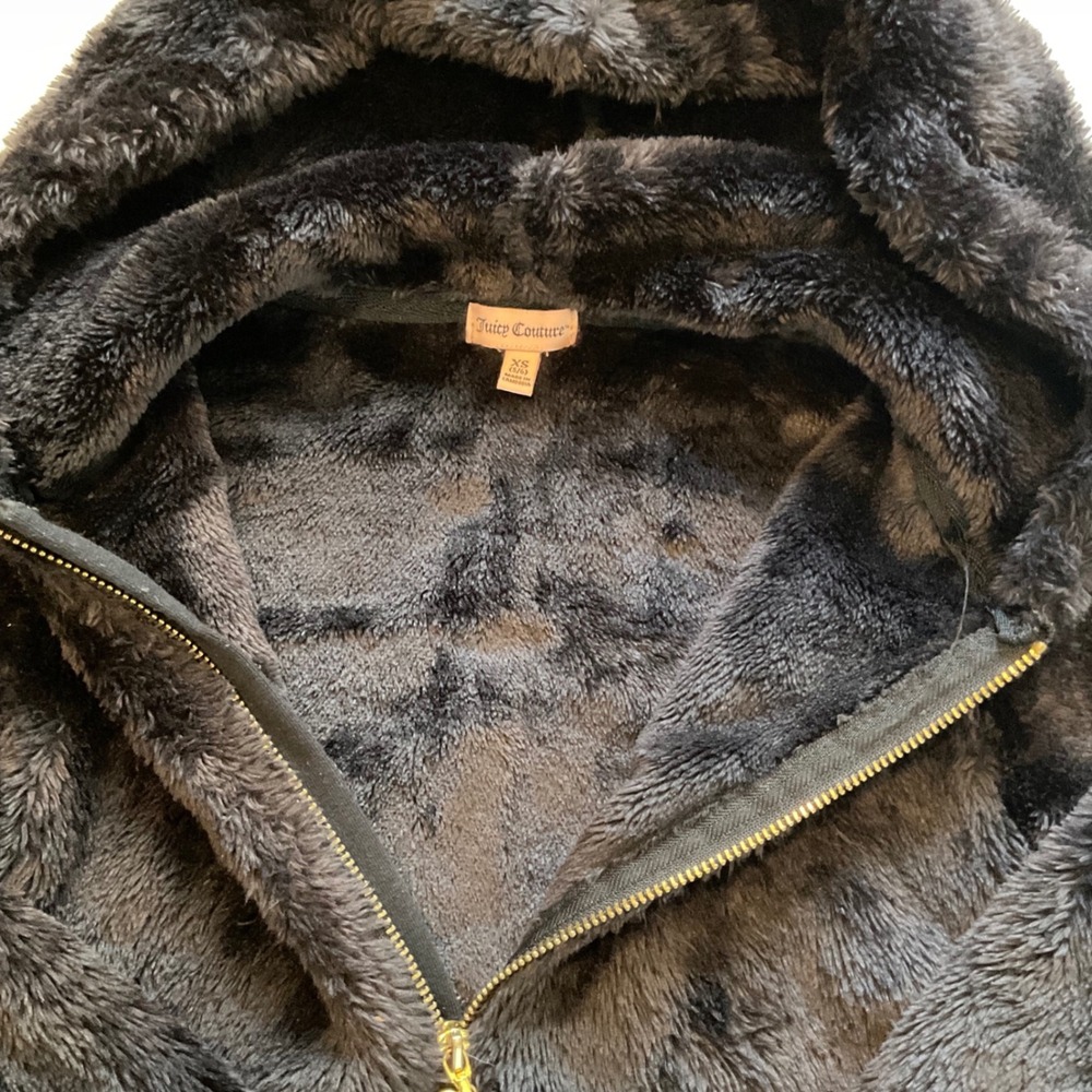 Juicy Couture Girls Black Faux Fur Hoodie Bear Ears Zip Up Jacket XS 5/6 - Picture 5 of 8